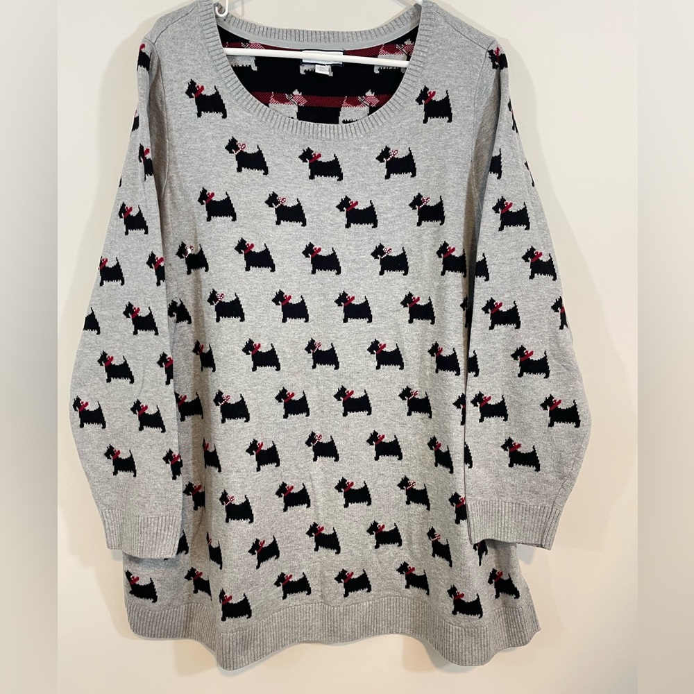 Charter Club Scottie Dog pullover Sweater Womens 3X Gray Crew rhinestone detail
